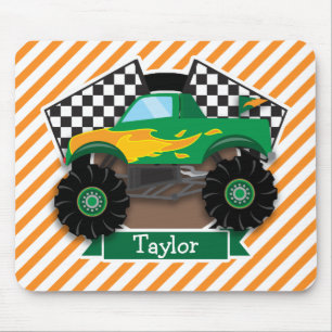 Mousepad Caminhão Monstro Verde, Bandeira Verificada; Faixa