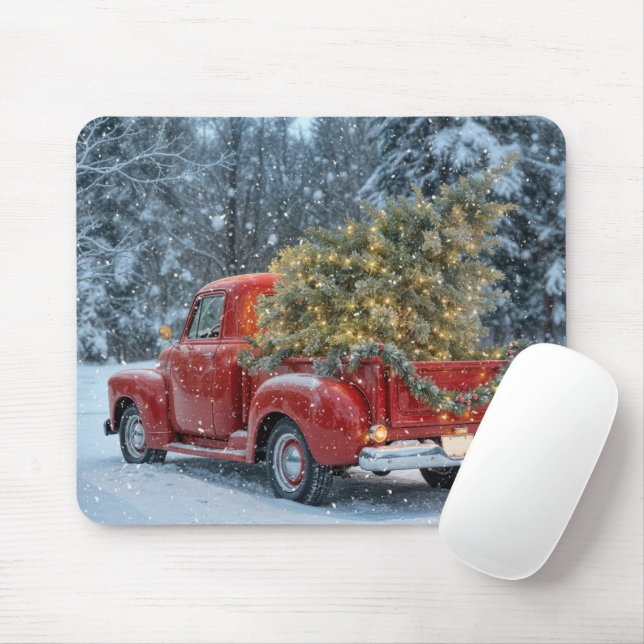 Mousepad Caminhão Retro Vermelho com Árvore de Natal (Com mouse)