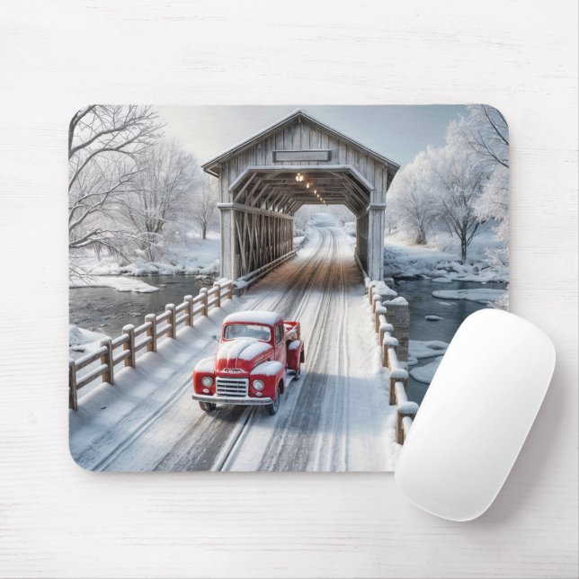 Mousepad Caminhão Retro Vermelho e Ponte Coberta (Com mouse)