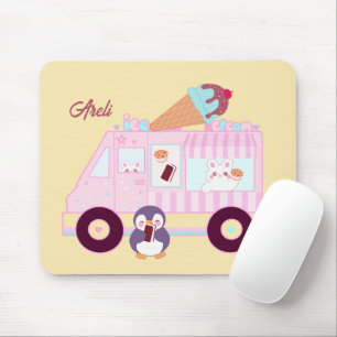 Mousepad Caminhão Sorvete De Coelho Coelho Azul E Rosa