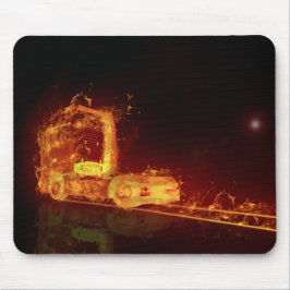 Mousepad Caminhão Vermelho Queimado em Chamas de Fogo