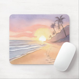 Mousepad Caminhe na praia Oceano Aquarela