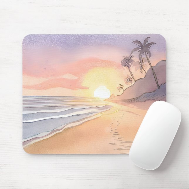 Mousepad Caminhe na praia | Oceano Aquarela (Com mouse)