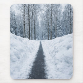 Mousepad Caminho de Floresta de Inverno Nebuloso Paisagem d