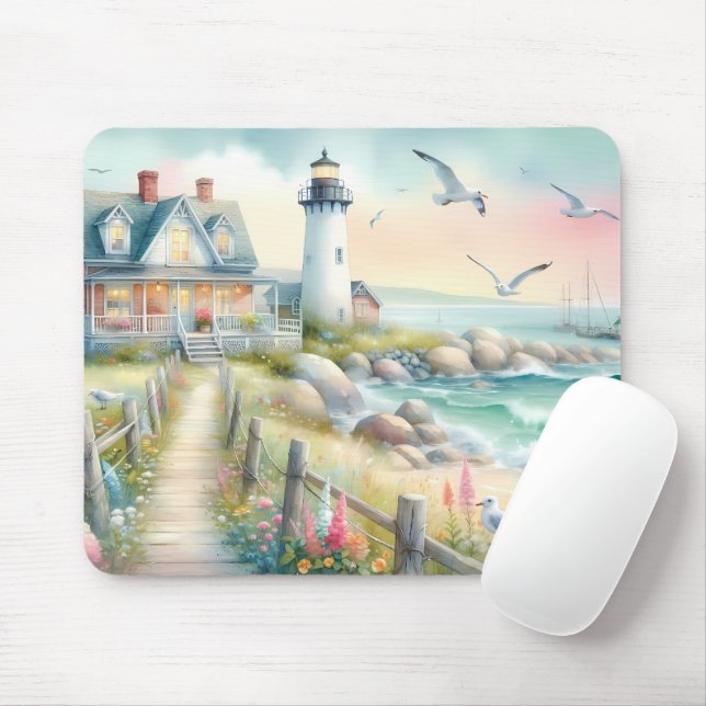 Mousepad Caminho para a Cabana Costeira do Farol (Com mouse)