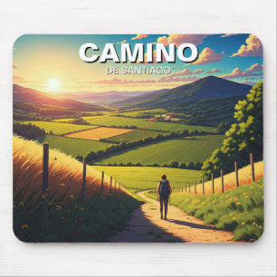 Mousepad Camino de Santiago Hiker Caminhando Sunset