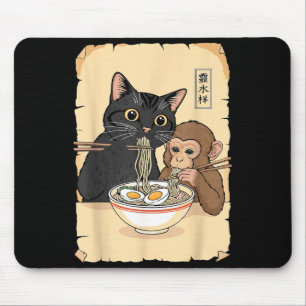 Mousepad Camisa de Macaco de Ramen de Gato, Gato Engraçado