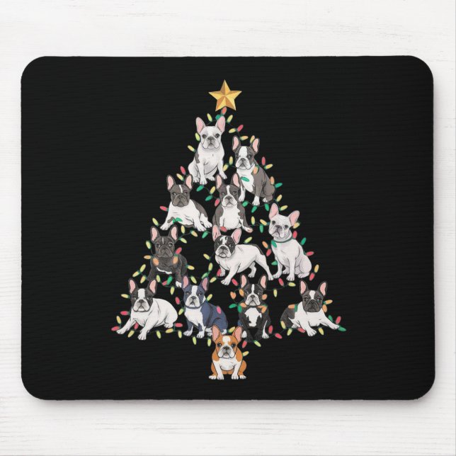 Mousepad Camisa de Natal de Bulldog Francês Árvore de Natal (Frente)