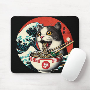 Mousepad Camiseta Estilo Vintage de Arte Japonês Cat Ramen