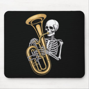 Mousepad Camiseta Halloween Esqueleto Tuba Tocador de Tuba