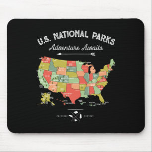 Mousepad Camiseta Mapas Parques Nacionais Camping Mulheres