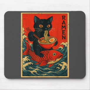 Mousepad Camisetas Gráficas Japonesas Black Cat Ramen Para