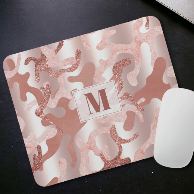Mousepad Camo de mármore rosa rosa-rosa com Rosa metálico p (Criador carregado)