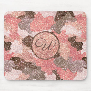 Mousepad Camouflage Glitter Camo Faux, rosa Dourado, Monogr