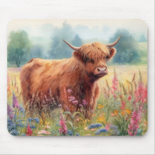 Mousepad Campo de flor selvagem de Vaca do planalto
