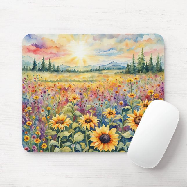 Mousepad Campo de flor selvagem e girassol (Com mouse)