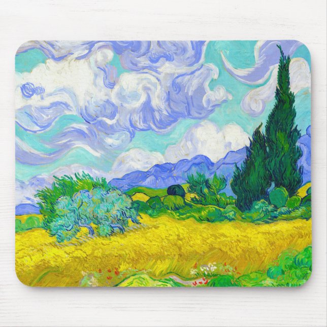 Mousepad Campo de trigo com ciprestes por Vincent Van Gogh (Frente)