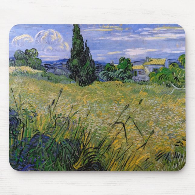 Mousepad Campo de trigo verde com Cypress de Van Gogh. (Frente)