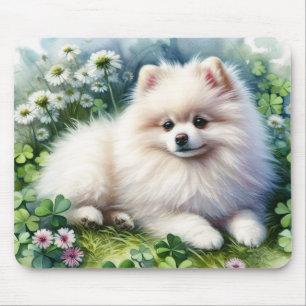 Mousepad Campo de Vestuário de Aquarela de Cão Branco Pomer