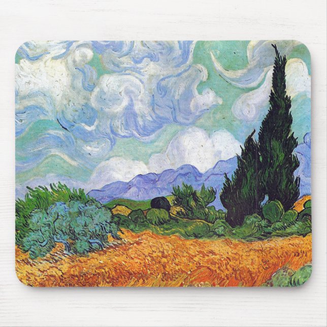 Mousepad Campos de trigo com Cypress Van Gogh Fine Art (Frente)