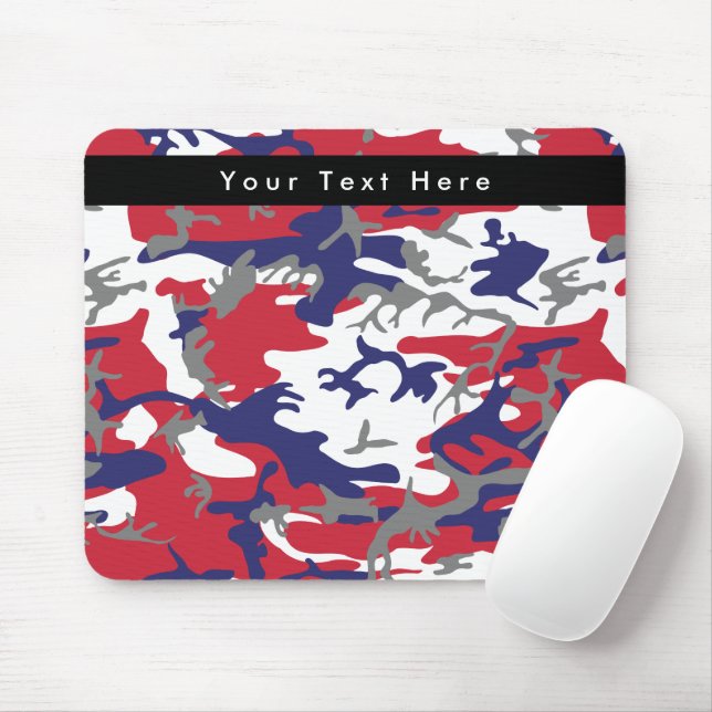 Mousepad Camuflagem, Azul Branco Vermelho Cinza, Militar, E (Com mouse)