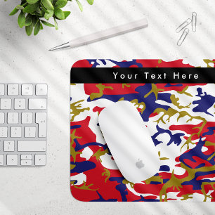 Mousepad Camuflagem, Azul Branco Vermelho Dourado, Militar,