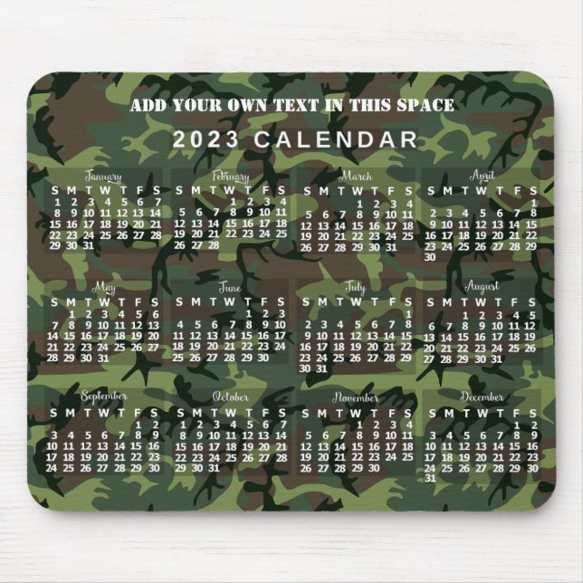 Mousepad Camuflagem de Calendário Mensal 2023 Camuflagem Ve (Frente)