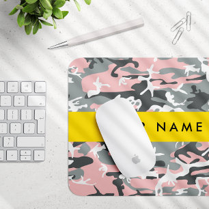 Mousepad Camuflagem rosa e Cinza Seu nome Personaliza