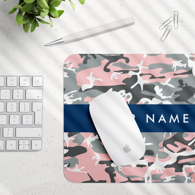 Mousepad Camuflagem rosa e Cinza Seu nome Personaliza (Criador carregado)