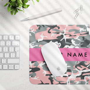 Mousepad Camuflagem rosa e Cinza Seu nome Personaliza