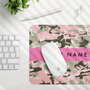 Mousepad Camuflagem Rosa e Verde Personalize seu nome