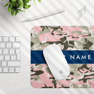 Mousepad Camuflagem Rosa e Verde Personalize seu nome