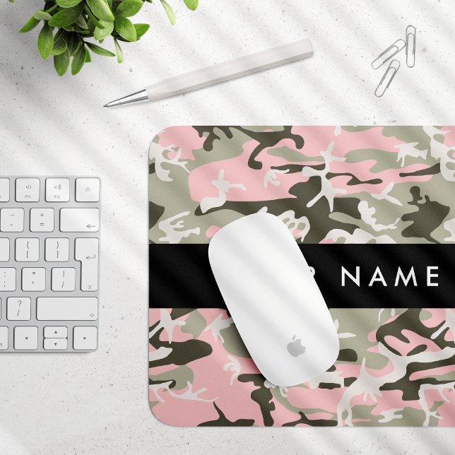 Mousepad Camuflagem Rosa e Verde Personalize seu nome (Criador carregado)