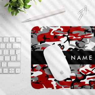 Mousepad Camuflagem Vermelha e Cinza Seu nome Personaliza