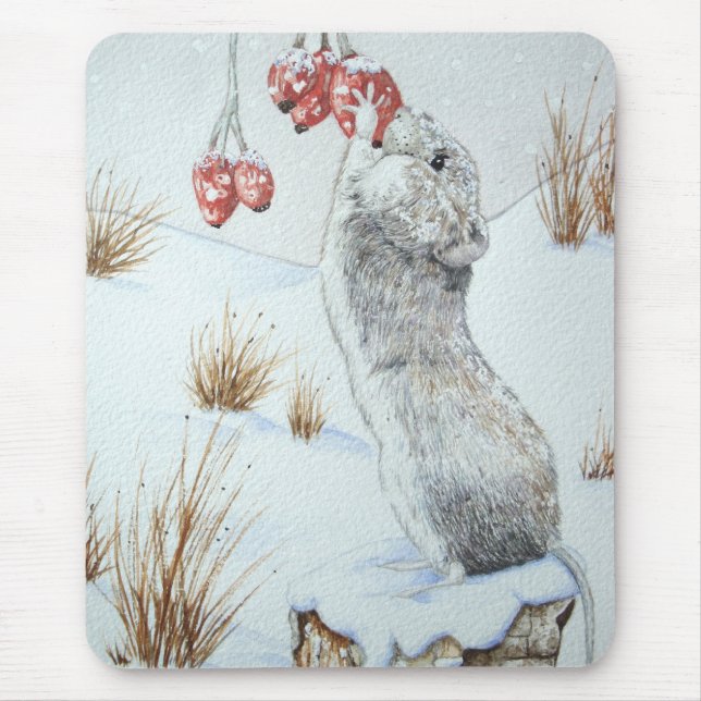 Mousepad Camundongos cortantes Cena de Neve Morangos vermel (Frente)