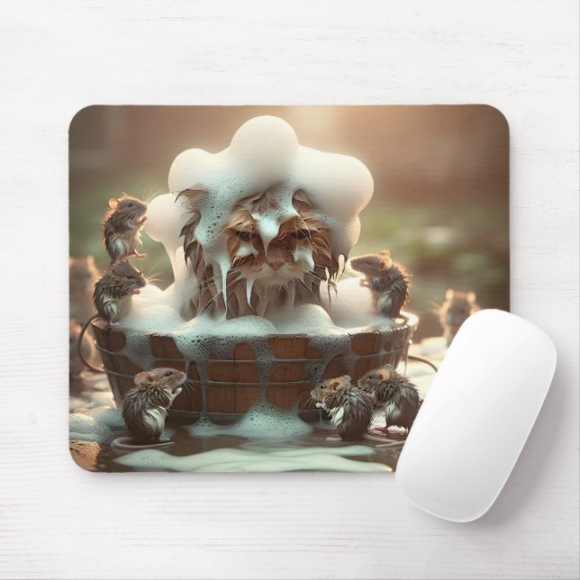 Mousepad Camundongos Dando Banho De Gato A (Com mouse)
