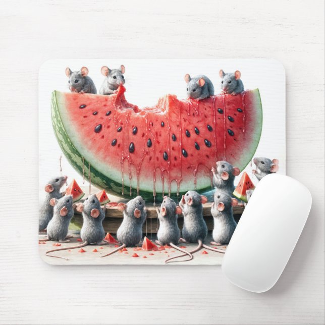 Mousepad Camundongos em uma borda de melancia suculenta (Com mouse)