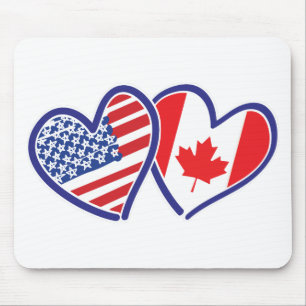 Mousepad Canadense e corações da bandeira de América