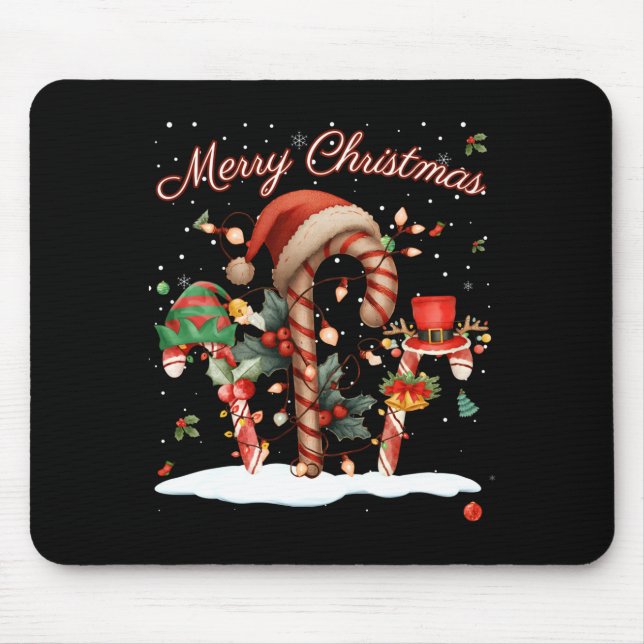 Mousepad Candy Cane Crew Christmas Elf Hat Santa Holiday De (Frente)