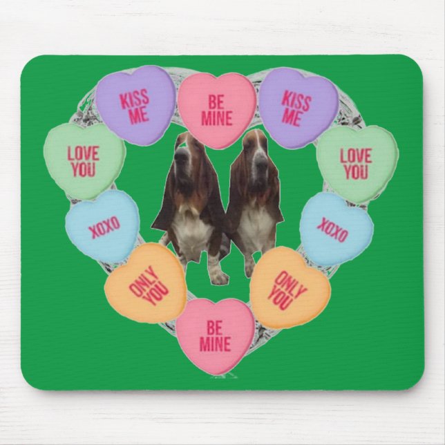 Mousepad Candy Love Hearts With Bassets (Frente)