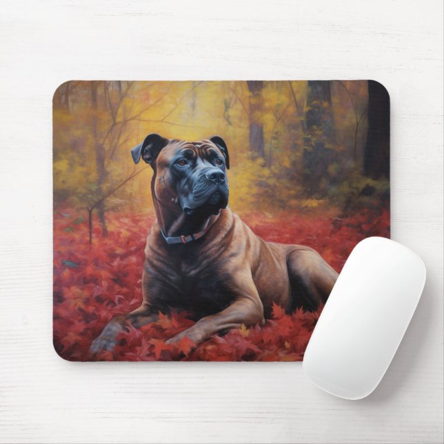 Mousepad Cane Corso no Outono Folhas Caídas Inspiram  (Com mouse)