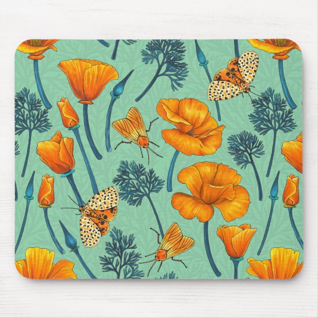 Mousepad Canecas da Califórnia e mariposas na jade (Frente)