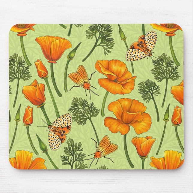 Mousepad Canecas da Califórnia e mariposas no orvalho (Frente)