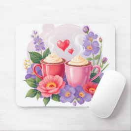 Mousepad Canecas de Cacau de São Valentão com Flores e Cora