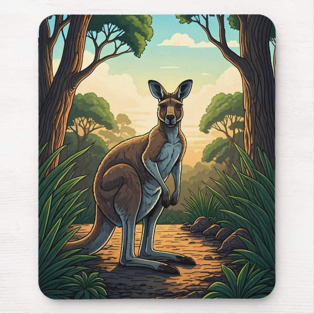 Mousepad Canguru em Floresta Iluminada pelo Sol (Frente)