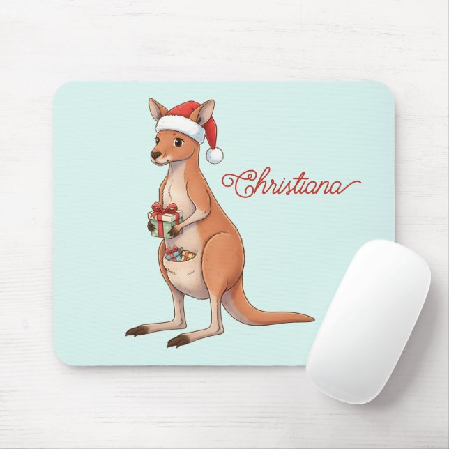 Mousepad Canguru Personalizado Com Chapéu de Papai Noel Nat (Com mouse)