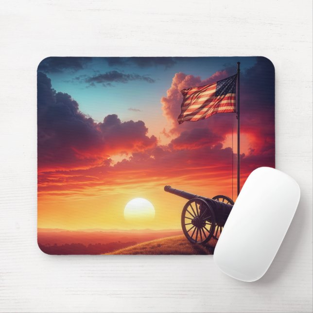 Mousepad Canhão de Guerra com Bandeira Americana no Sunset (Com mouse)