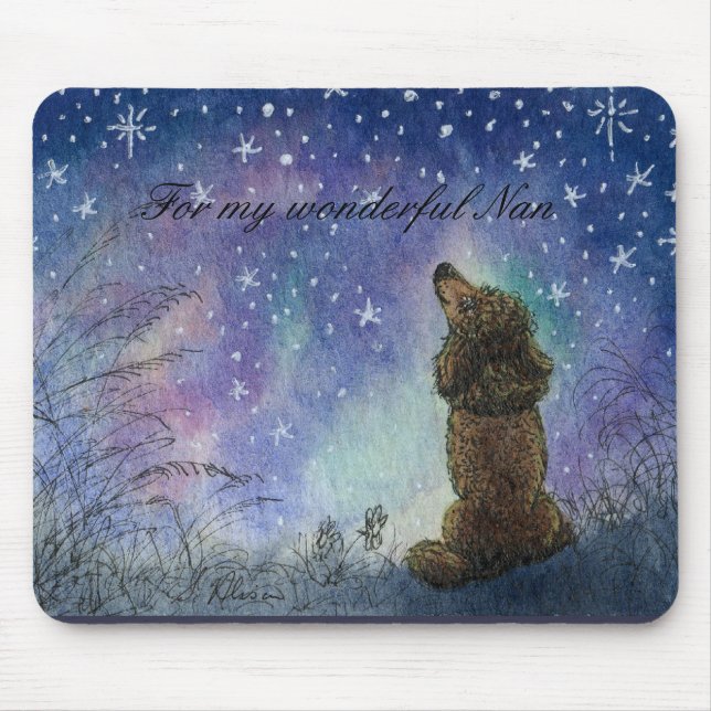 Mousepad Caniche que olha ao presente da rato-esteira das (Frente)