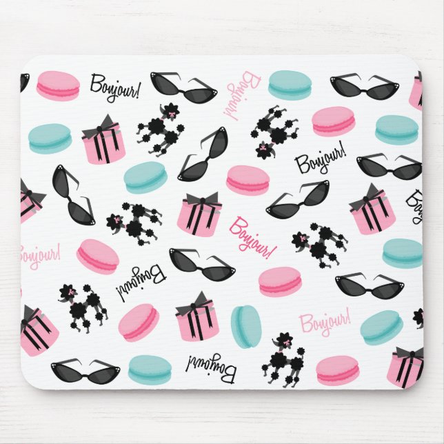 Mousepad Caniches de Macarons do francês & óculos de sol (Frente)