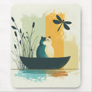 Mousepad Canoa Branca de Gatos Abstrato do Lago Chubby, Min